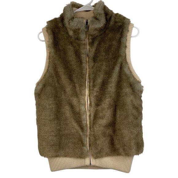Ann Taylor Reversible Faux Fur & Knit Sweater Vest Size S NWT Zip Wool 8064 - Picture 1 of 15